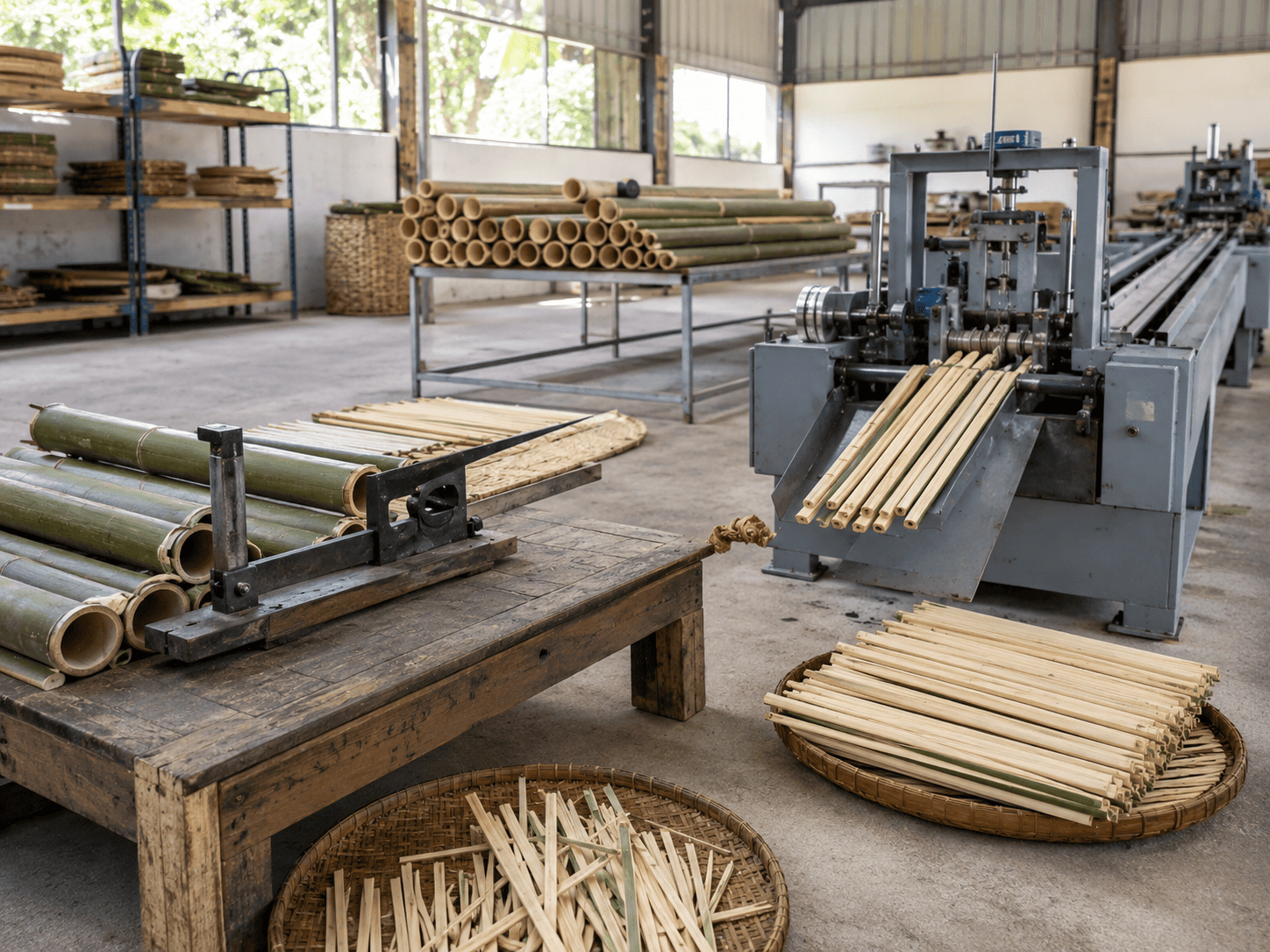 perbedaan belah bambu manual mesin